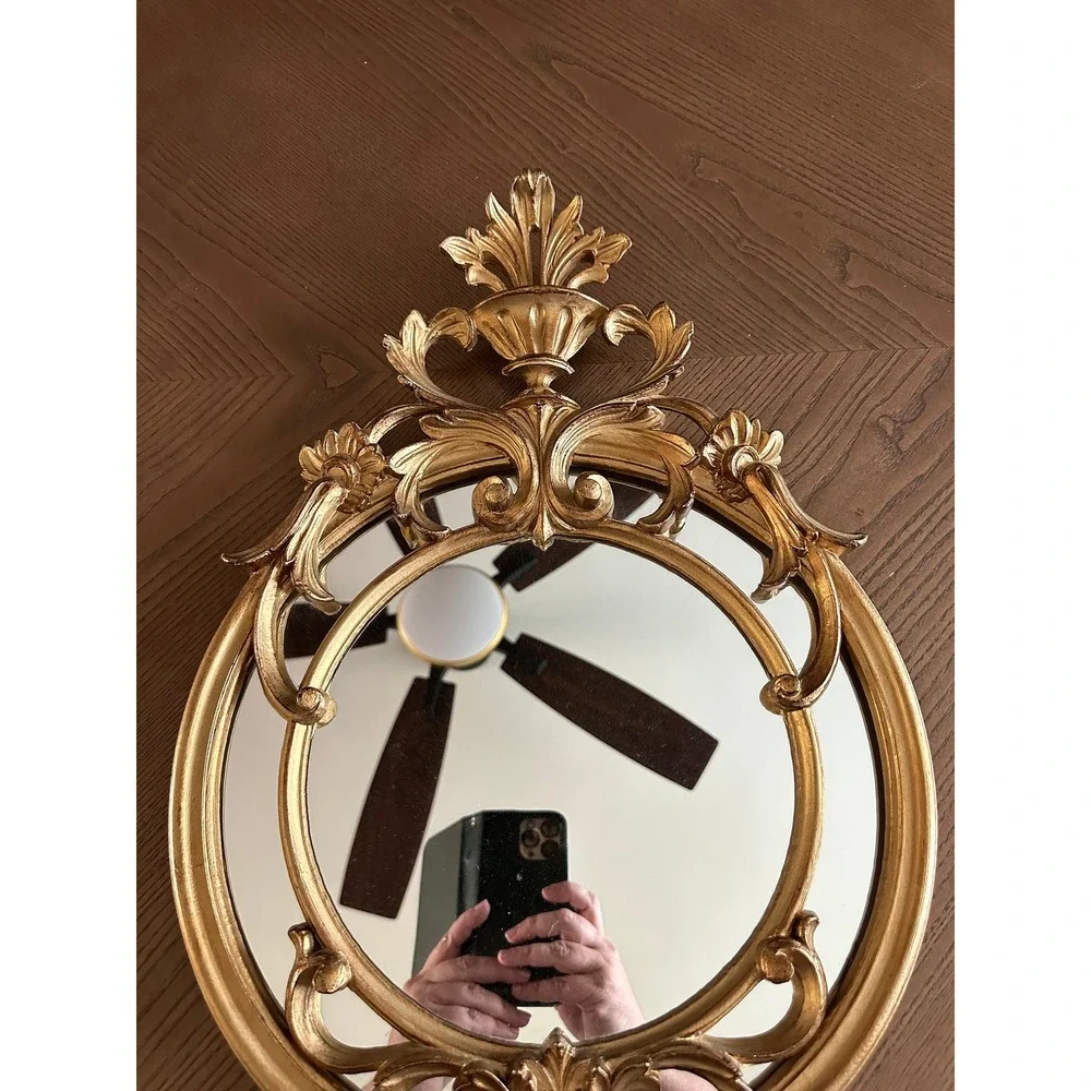 1950s Vintage Gilded Round Italian Wall Mirror Old Hollywood Gilded‎ Baroque